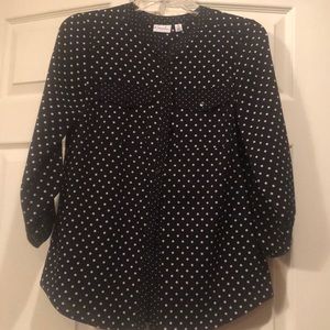 Kim Rogers PS Black Polka Dot Tabbed Sleeve Shirt